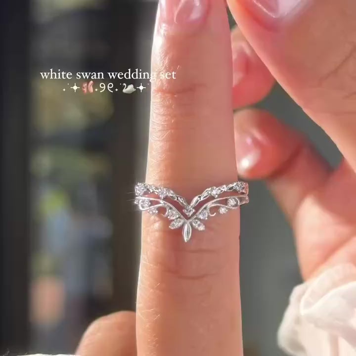 White Swan 3.0ct Oval Cut Botanical 3PC Wedding Ring Set In Sterling Silver