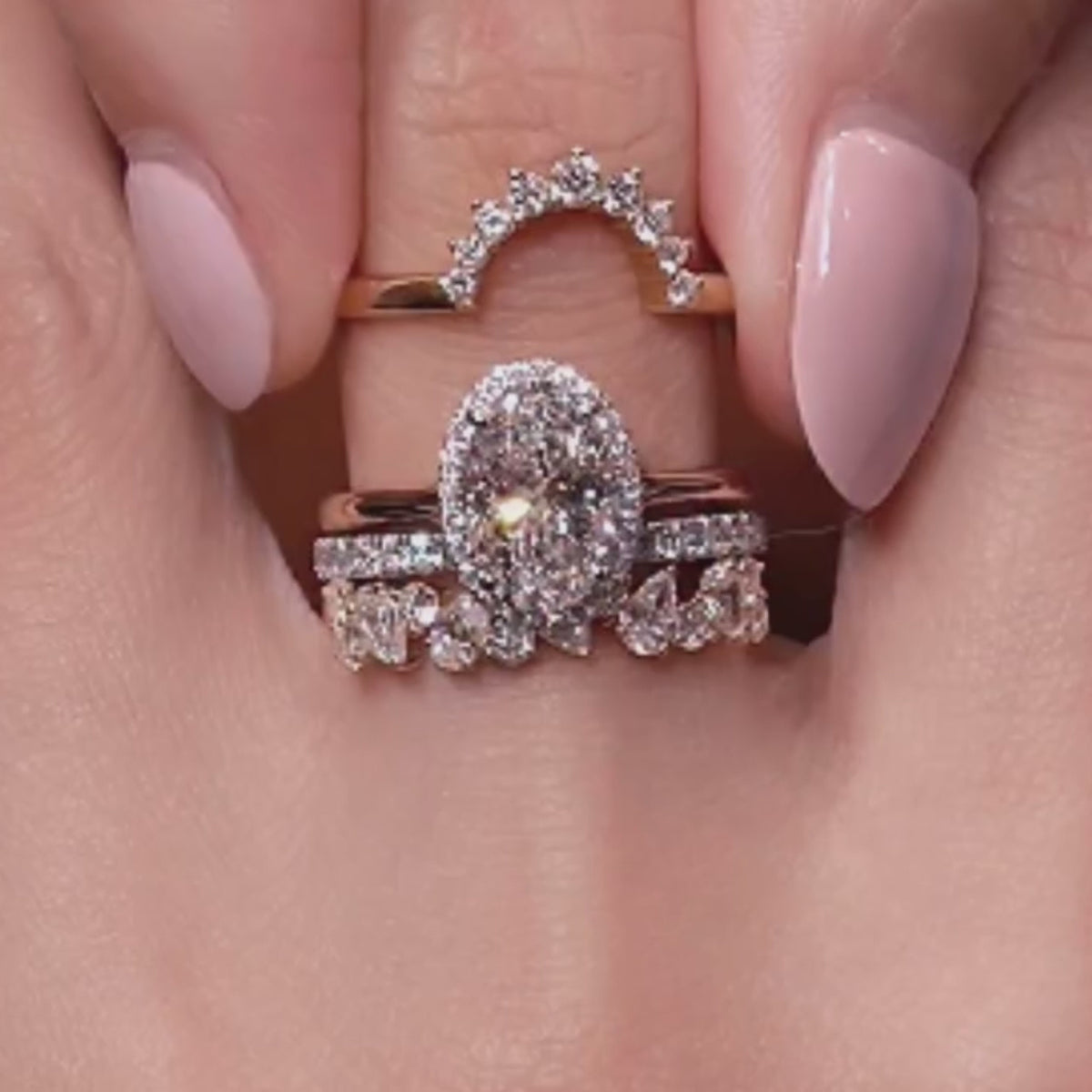 Magnificent 4PC 2.0ct Oval Cut Halo Gemstone Ring Stack
