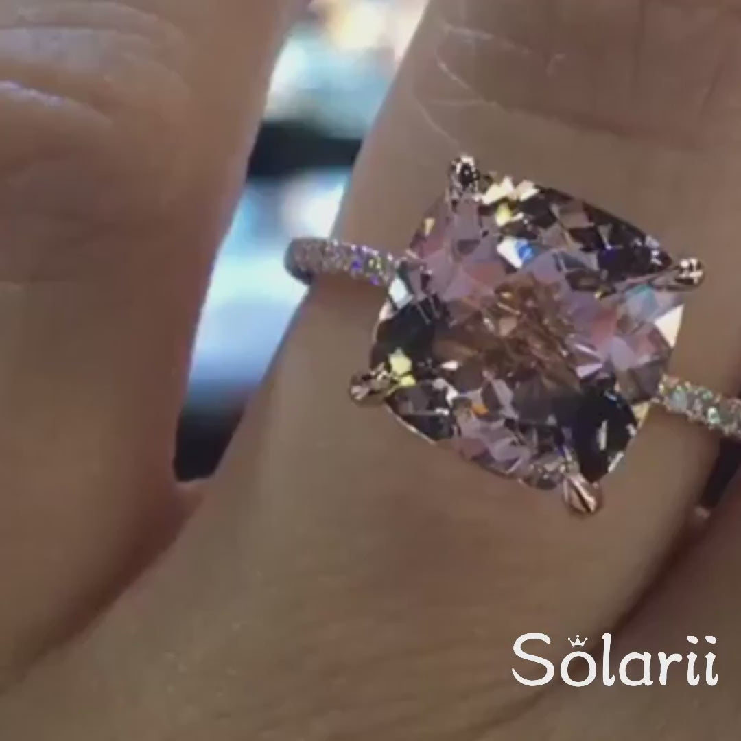 Timeless Cushion Cut Morganite Sterling Silver 3.5ct Engagement Ring