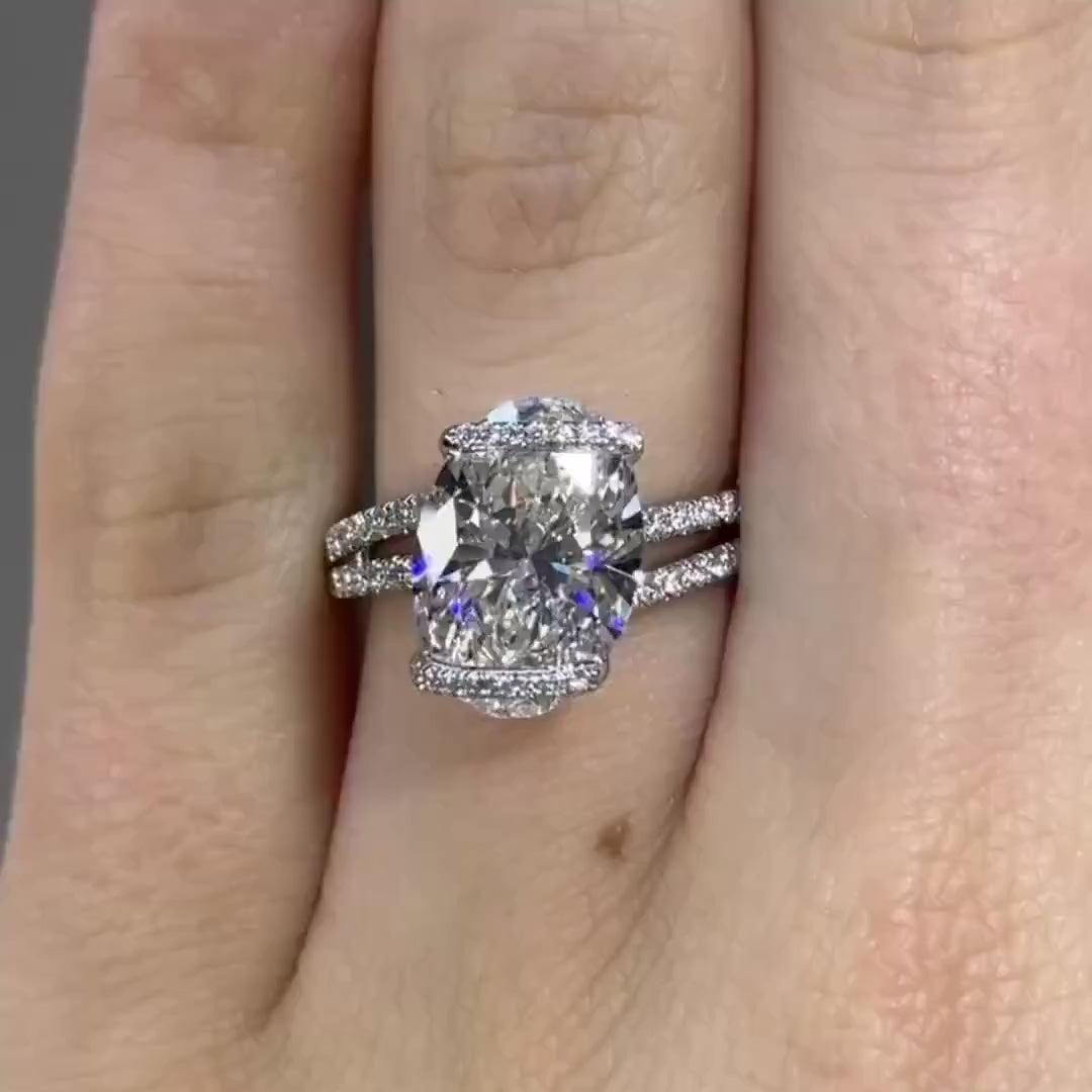 Unique Oval Cut 5.0ct Twist Design Engagement Ring In Sterling Silver