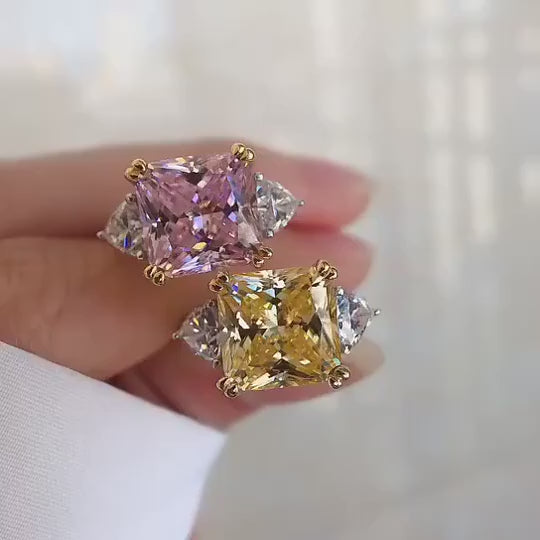 Dazzling Radiant Cut Yellow Stone Sterling Silver Engagement Ring
