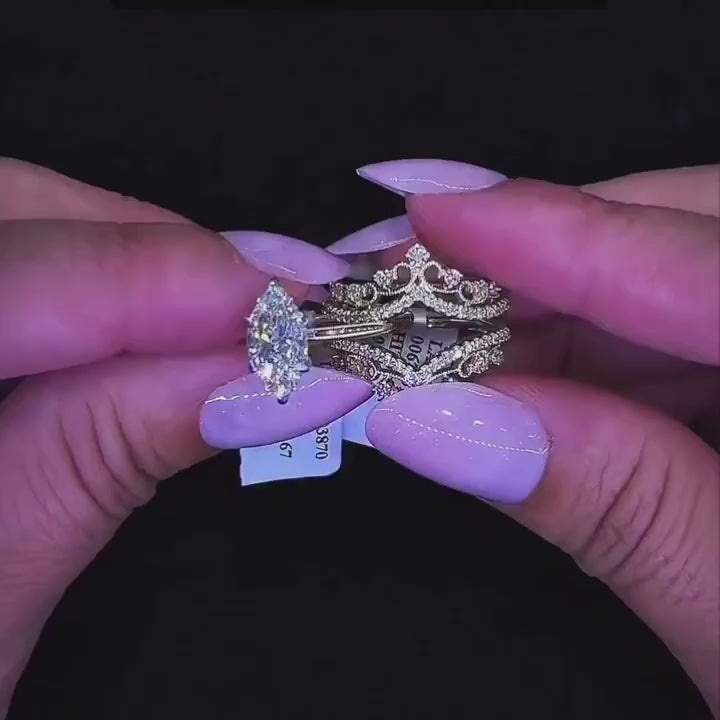 Deluxe Marquise Cut 3.0Ct Insert Ring 925 Sterling Silver Wedding Ring Set