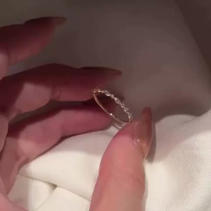 Marquise and Round Cut Alternating Stackable Wedding Band in Sterling Silver