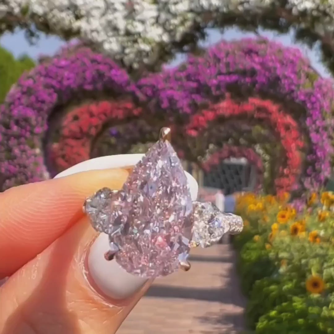 Elegant Pink Stone Pear Cut Sterling Silver Three Stone Engagement Ring