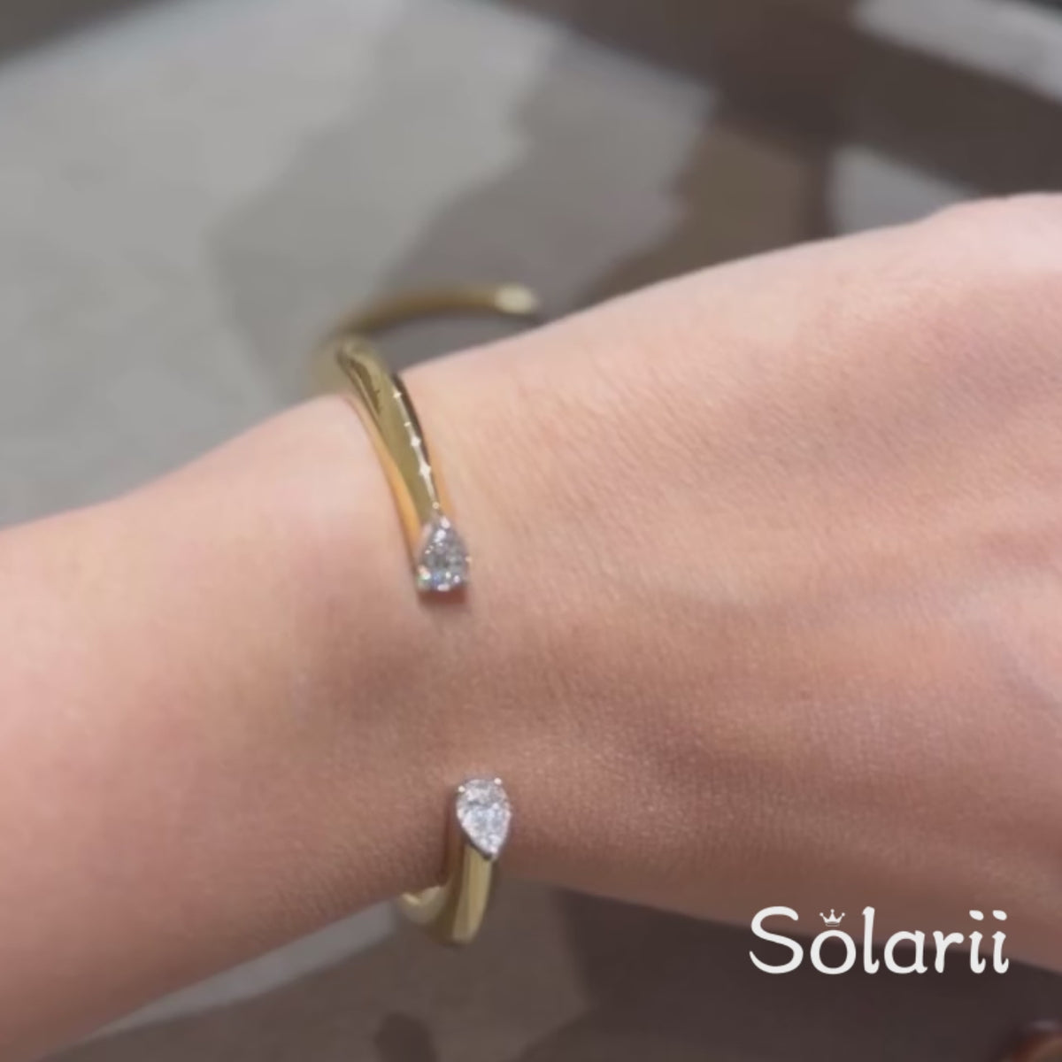 Minimalist Dainty Pear Cut Sterling Sliver Two-Stone Open Cuff Bangle