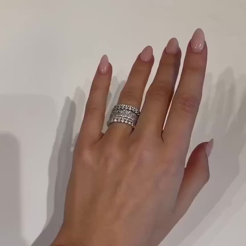 Luxurious Cushion Cut 5PC Wedding Band Set For Women In Sterling Silver