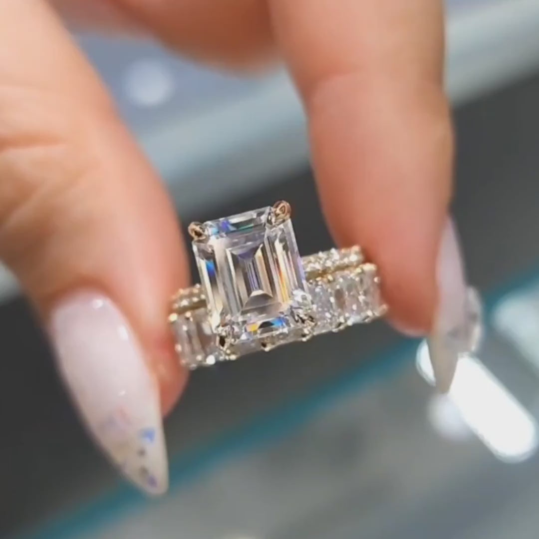 Gorgeous Emerald Cut Wedding Set In Sterling Silver