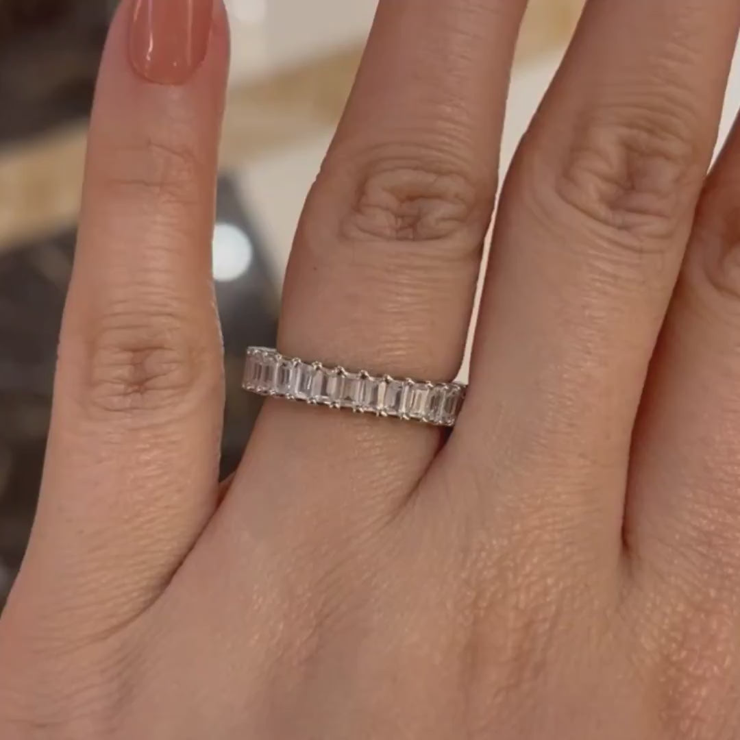 Emerald Cut Wedding Band  In 925 Sterling Silver