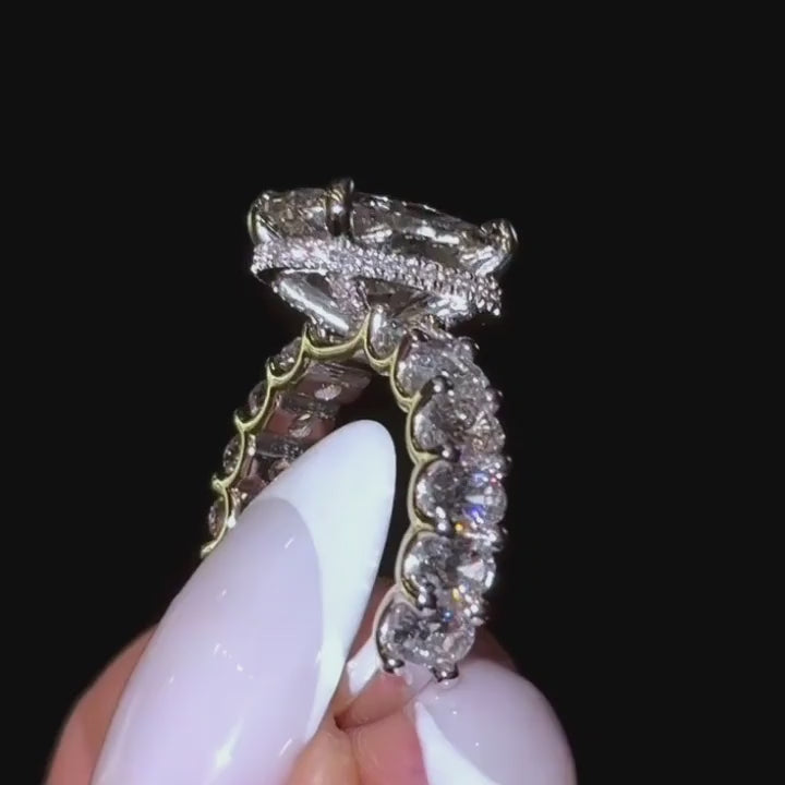 Silken Hidden Halo Oval Cut 8.0ct Engagement Ring In Sterling Silver