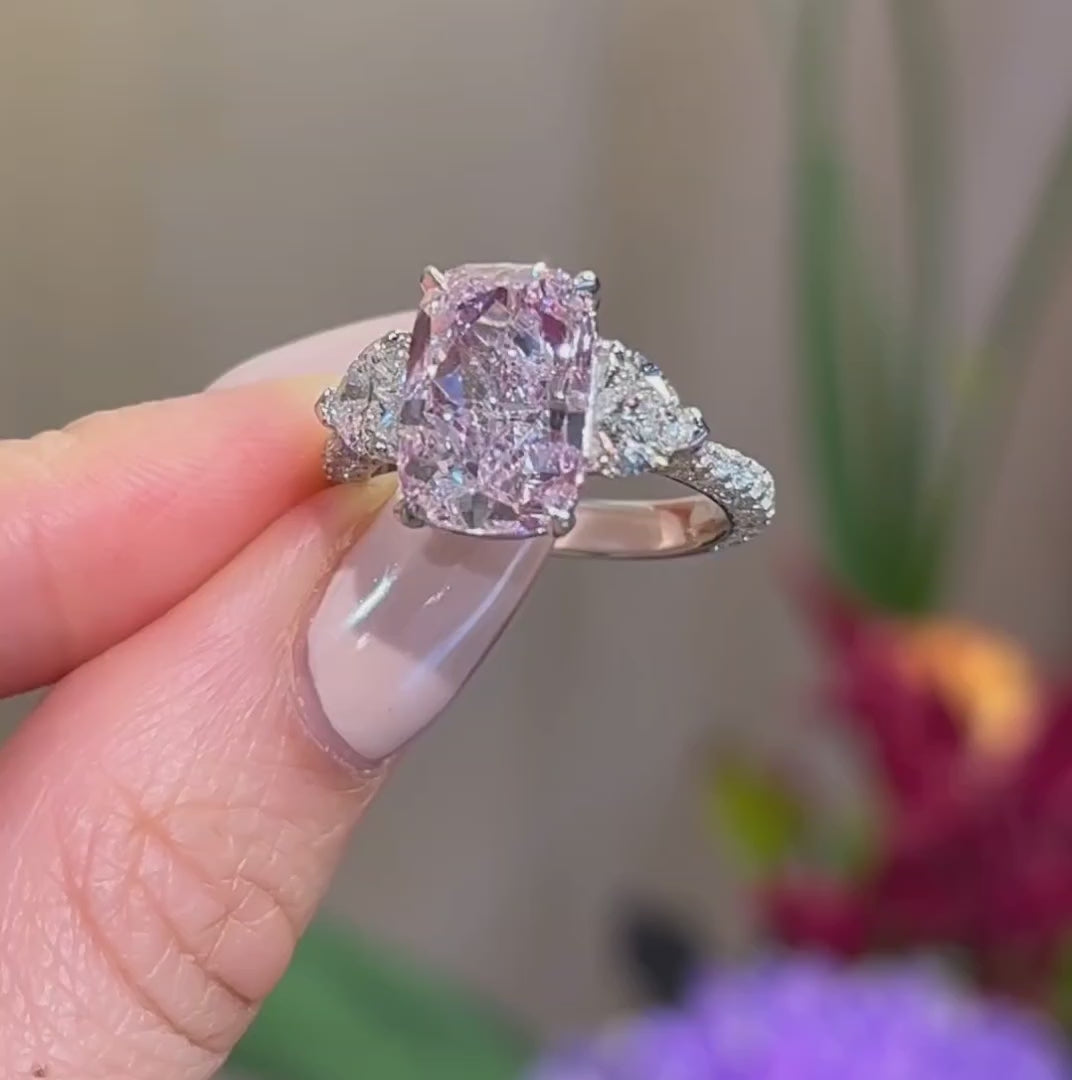 Exquisite 925 Sterling Silver Engagement Ring with Pink Stone and White Gold Plating