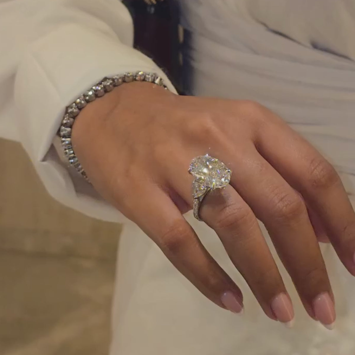 Breathtaking Three-Stone Pave Oval Cut 10.0ct Engagement Ring