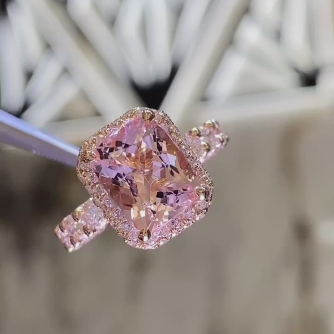 Gorgeous Radiant Cut 5.0ct Morganite Stone Pave Engagement Ring In Sterling Silver