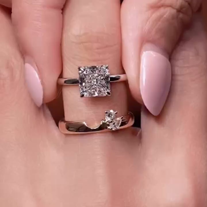 3.0ct Square Radiant Cut Engagement Ring & Curved Band Bridal Set