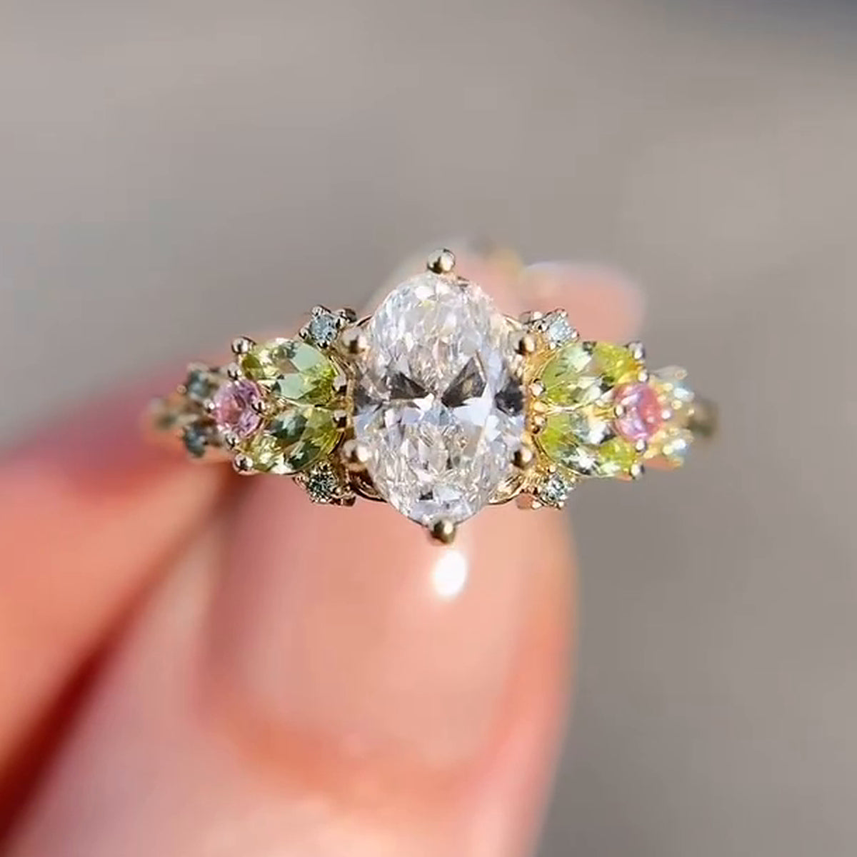 Enchanted 2.0ct Oval Cut Multi-Color Gemstone Cluster Ring