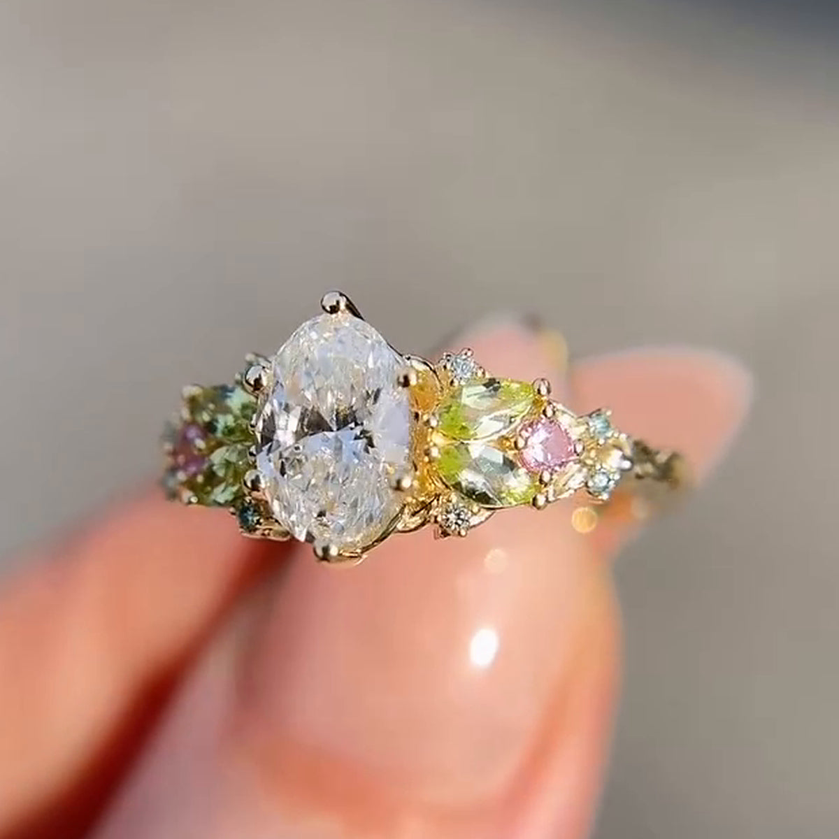 Enchanted 2.0ct Oval Cut Multi-Color Gemstone Cluster Ring