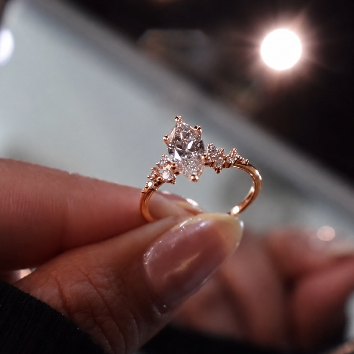 1.0ct Marquise Cut Asymmetrical Cluster Engagement Ring In Sterling Silver