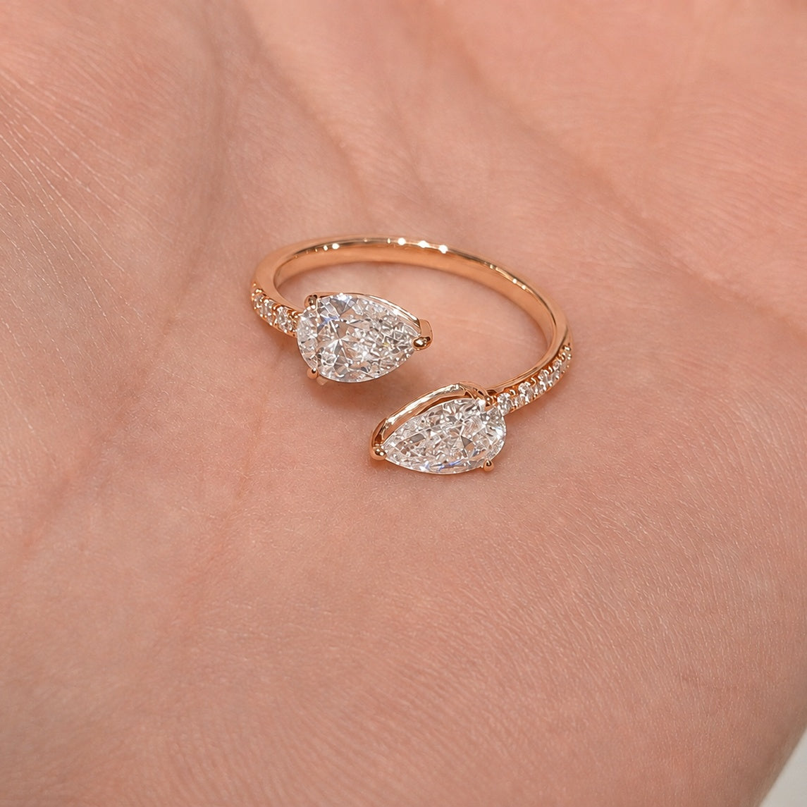 Double Pear Cut Open Gap Nesting Wedding Band
