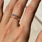 Half Pave Half Plain Bypass Open Wedding Band in Sterling Silver