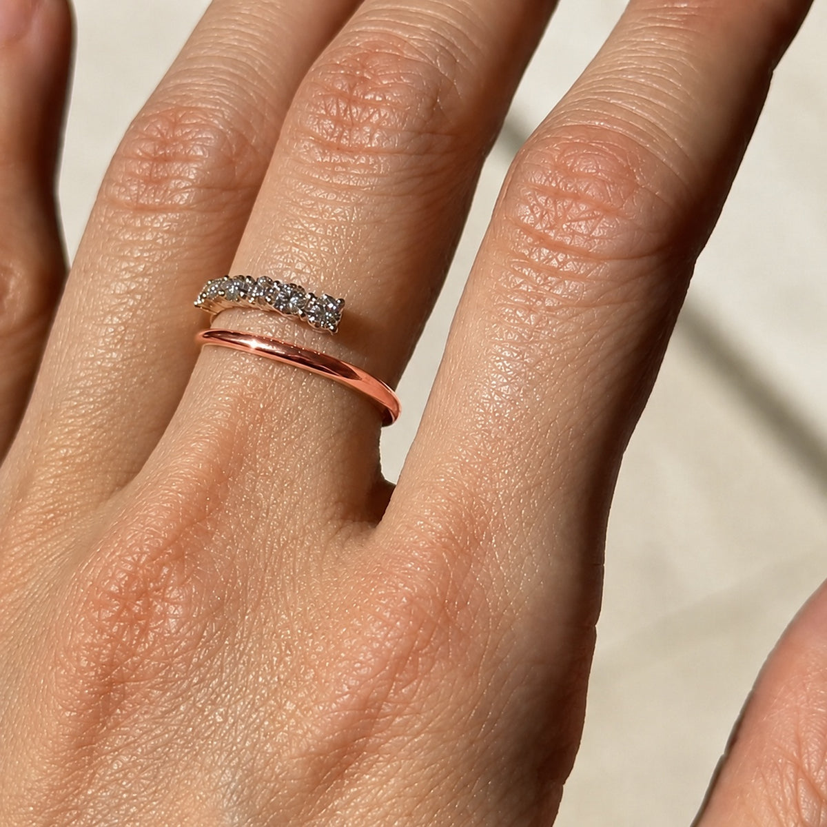 Half Pave Half Plain Bypass Open Wedding Band in Sterling Silver