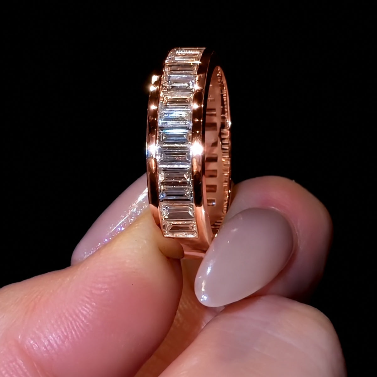 Modern Emerald Cut Channel Set Half Eternity Ring