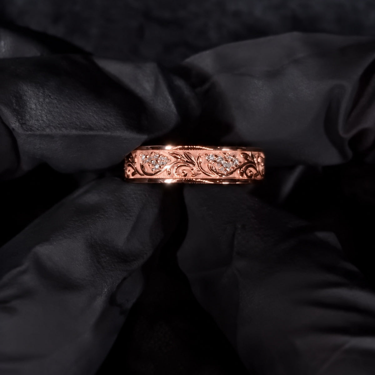 Floral Engraved Wide Band with Hidden Eternity Edge