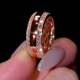 Double Pavé Edge High Polish Wide Cigar Band in Sterling Silver