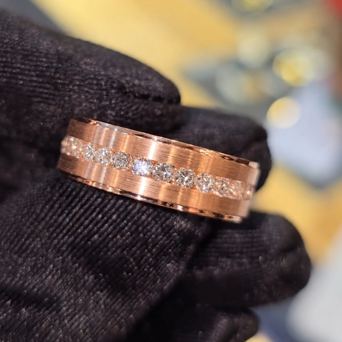 Modern Satin Finish Wide Band with Center Stones