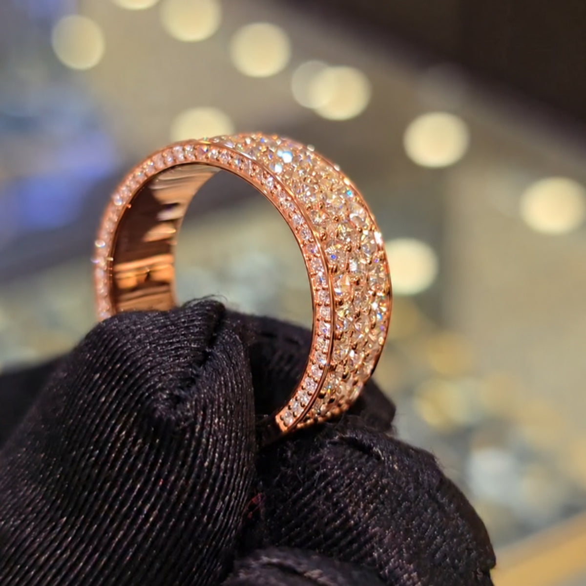 3-Row Round Brilliant Half Eternity Wide Ring