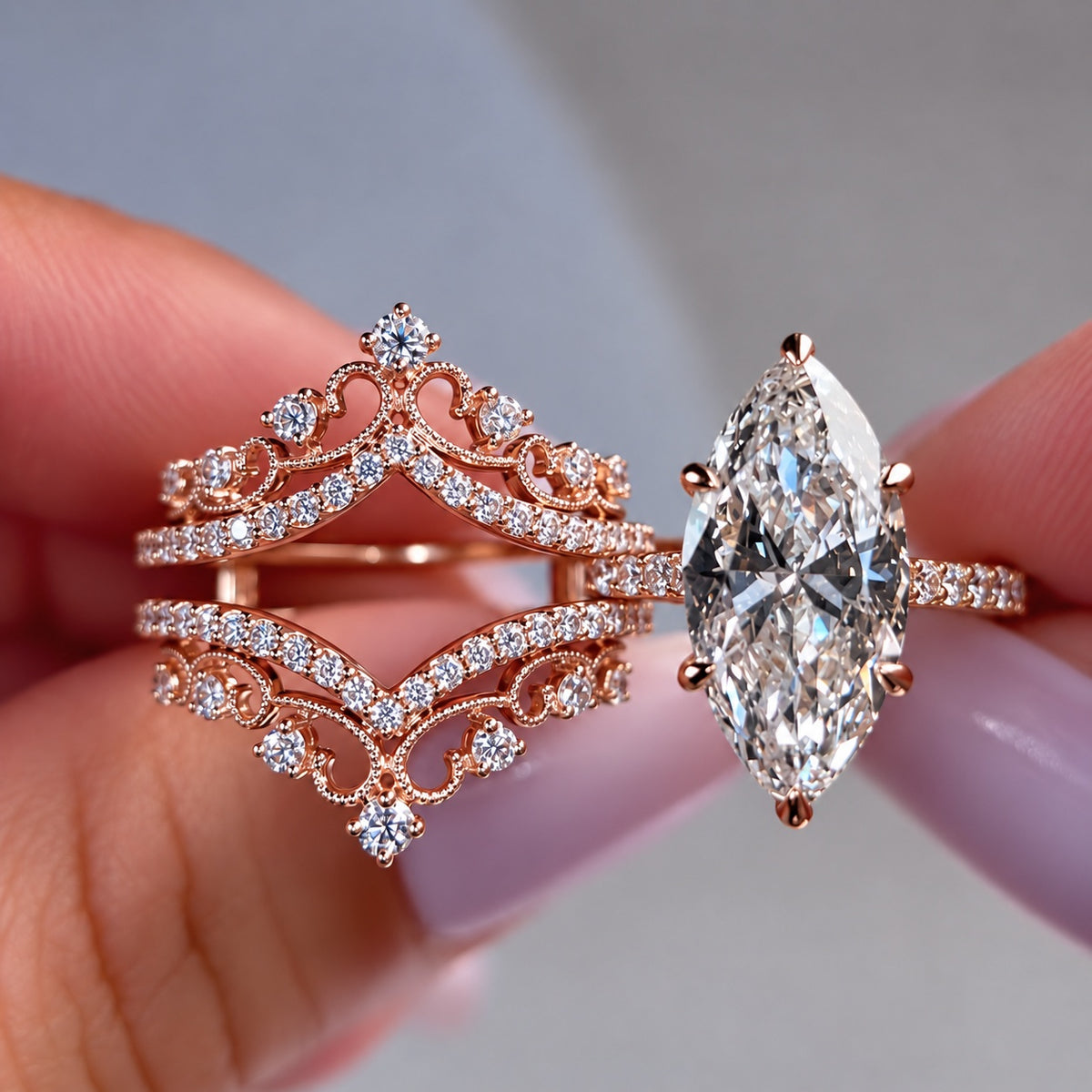 Vintage Marquise Cut 5.0ct Filigree Insert Ring Set in Sterling Silver