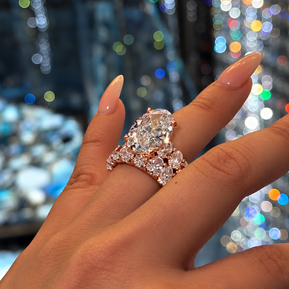 Breathtaking 8.0ct Oval Cut Gemstone Engagement Ring Set