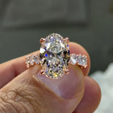 Massive 8.0ct Oval Cut Gemstone Engagement Ring with Chunky Pavé Band
