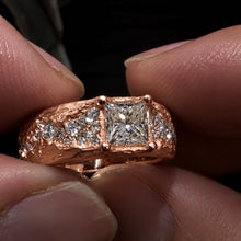 Textured Hammered Statement Ring with Princess Cut Center