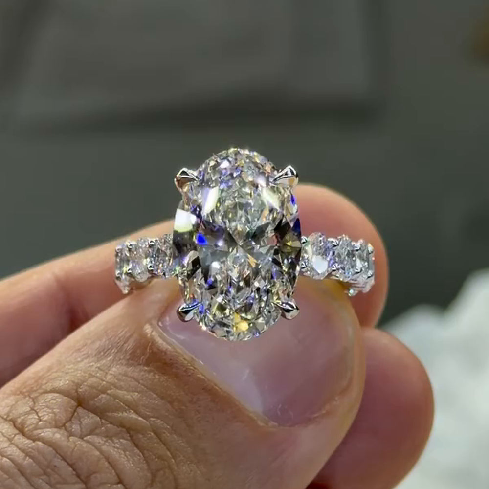 Massive 8.0ct Oval Cut Gemstone Engagement Ring with Chunky Pavé Band