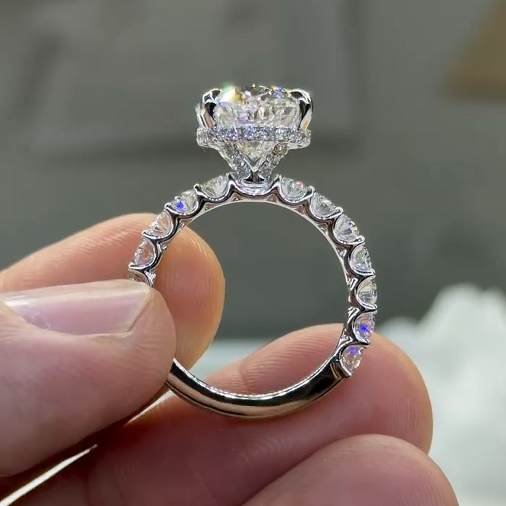 Massive 8.0ct Oval Cut Gemstone Engagement Ring with Chunky Pavé Band