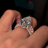 8.0ct Pear Cut Hidden Halo Engagement Ring Set With Pave Band