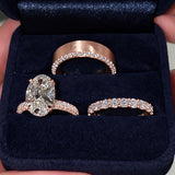 3PC 5.0ct Oval Cut Gemstone Bridal Ring Set With Pave & Brushed Bands