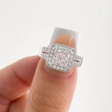 Luxurious 925 Sterling Silver Halo 2.0ct Princess Cut Engagement Ring