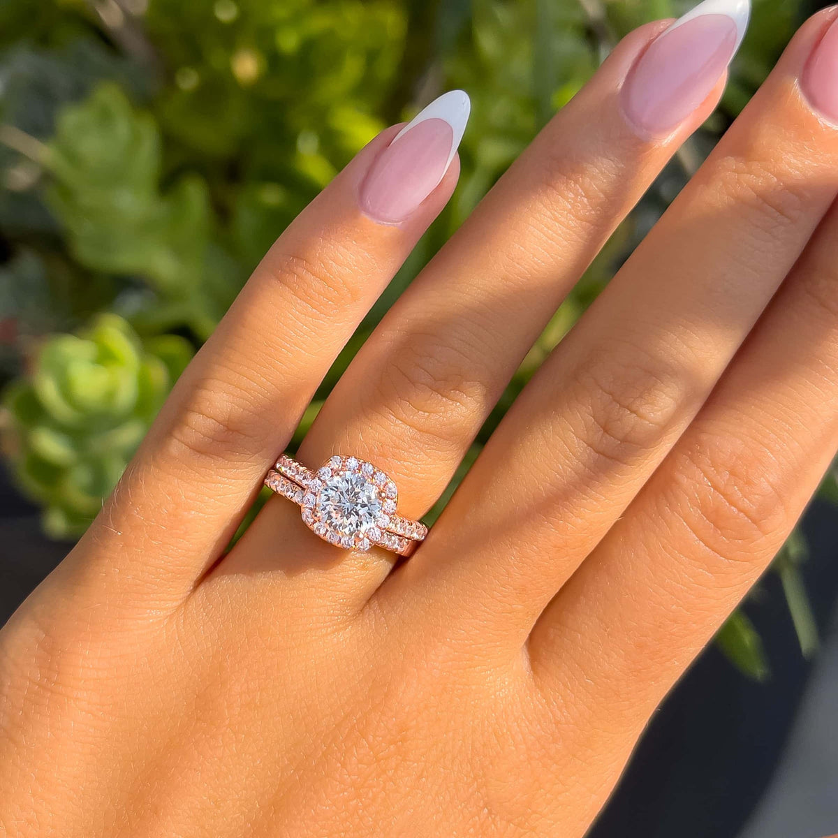 Modern 925 Sterling Silver 2.0ct Round Cut Halo Wedding Ring Set