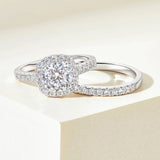 Modern 925 Sterling Silver 2.0ct Round Cut Halo Wedding Ring Set