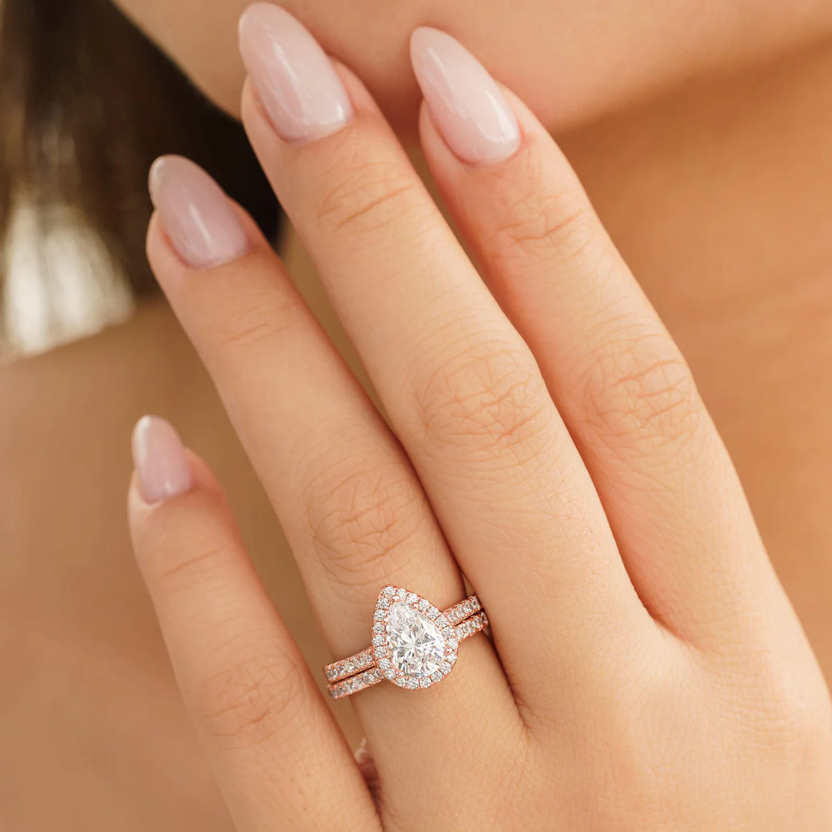 Timeless Pear Cut 1.5ct Pave 925 Sterling Silver Wedding Ring Set