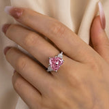 Charming Heart Cut Pink Stone Sterling Silver Engagement Ring