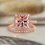 Luxurious Morganite 4.0ct Cushion Cut Wedding Ring Set In Sterling Silver