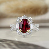 Vintage 2.0ct Twist Oval Cut Ruby Engagement Ring In Sterling Silver
