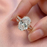 Shapely Oval Cut 4.0 ct Hidden Halo 925 Sterling Silver Wedding Ring Set