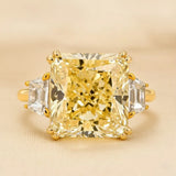 Exquisite Three Stone Radiant Cut 12.0ct Engagement Ring In Sterling Silver