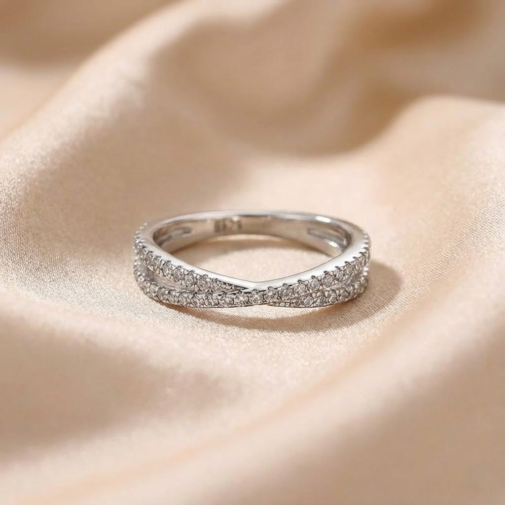 Solarii X Cross Round Cut Wedding Ring In 925 Sterling Silver
