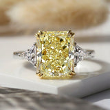 Radiant Cut Yellow Gemstone Ring with Yellow Gold and White Gold Plating, 925 Sterling Silver