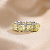 Tantalizing 925 Sterling Silver Cushion Cut Yellow Stone Wedding Ring