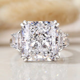 Effervescent Radiant Cut 12.0ct Three Stone Engagement Ring In Sterling Silver