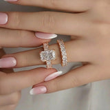 Glistening-hued Radiant Cut 5.0ct Pave 925 Sterling Silver Wedding Ring Set